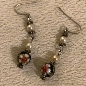 Elegant Vintage Cloisenne Floral Drop Earrings